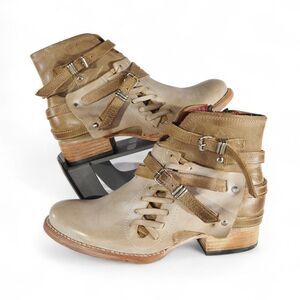 Freebird by Steven Belfast Leather Ankle Boots Women's 6 Cream